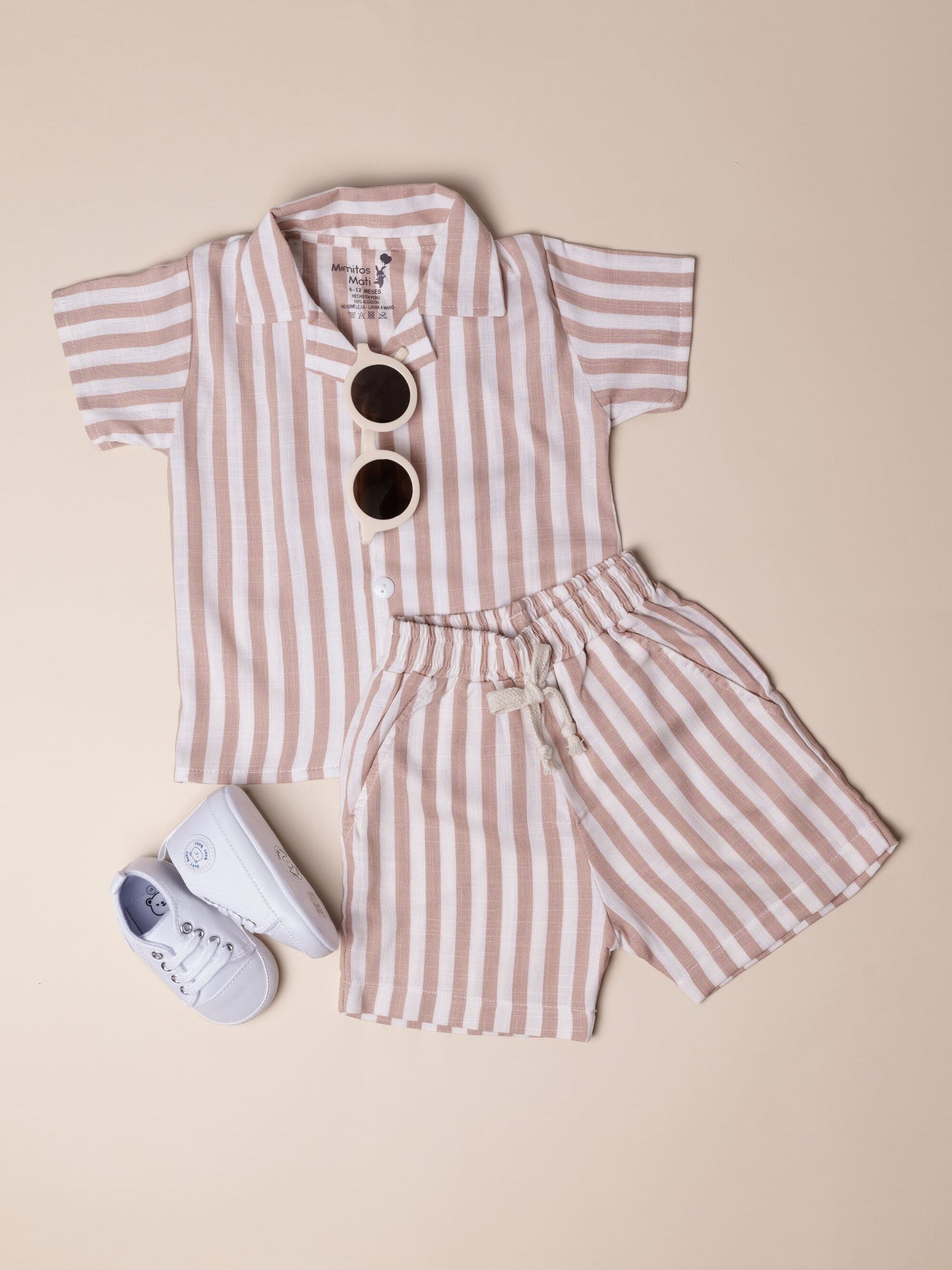 Set Camisero Lino - Rayas Chocolate