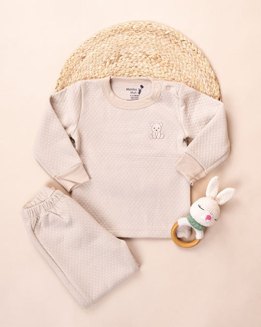 Pijama Jacquard Algodón - Beige